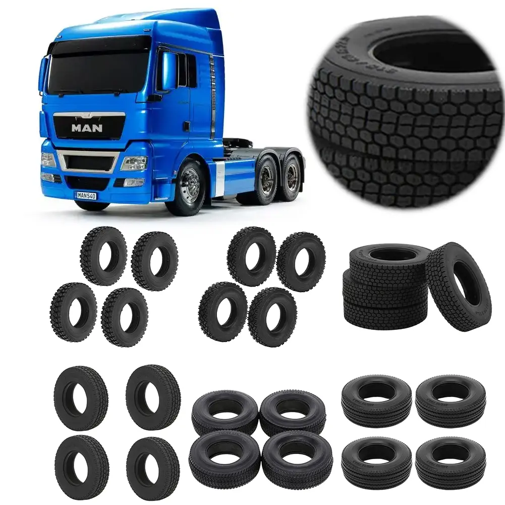 4 Pcs Rubber Tires Tyres 80 * 20mm Tires Set Upgrade Parts RC Soft Rubber Wheel Tires for 1:14 Tamiya Tractor Truck RC Car Part