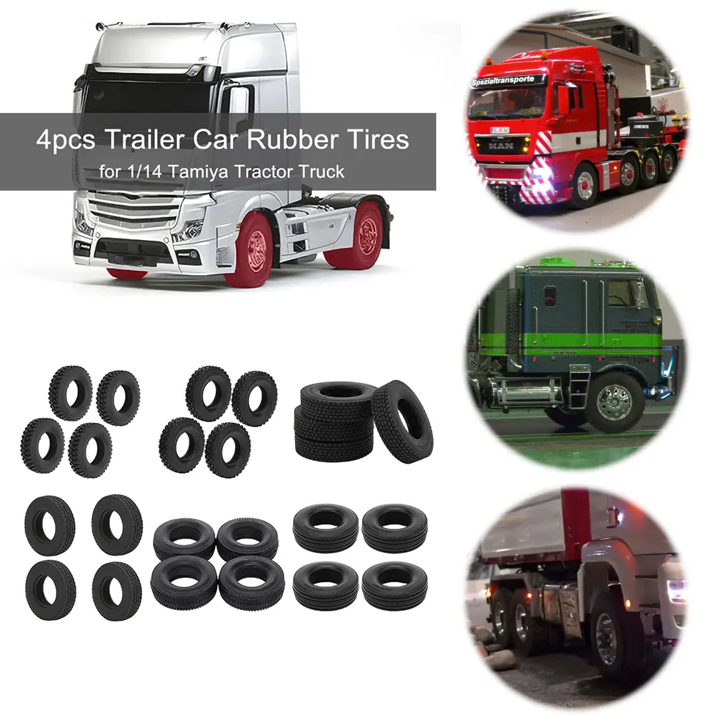 4 Pcs Rubber Tires Tyres 80 * 20mm Tires Set Upgrade Parts RC Soft Rubber Wheel Tires for 1:14 Tamiya Tractor Truck RC Car Part