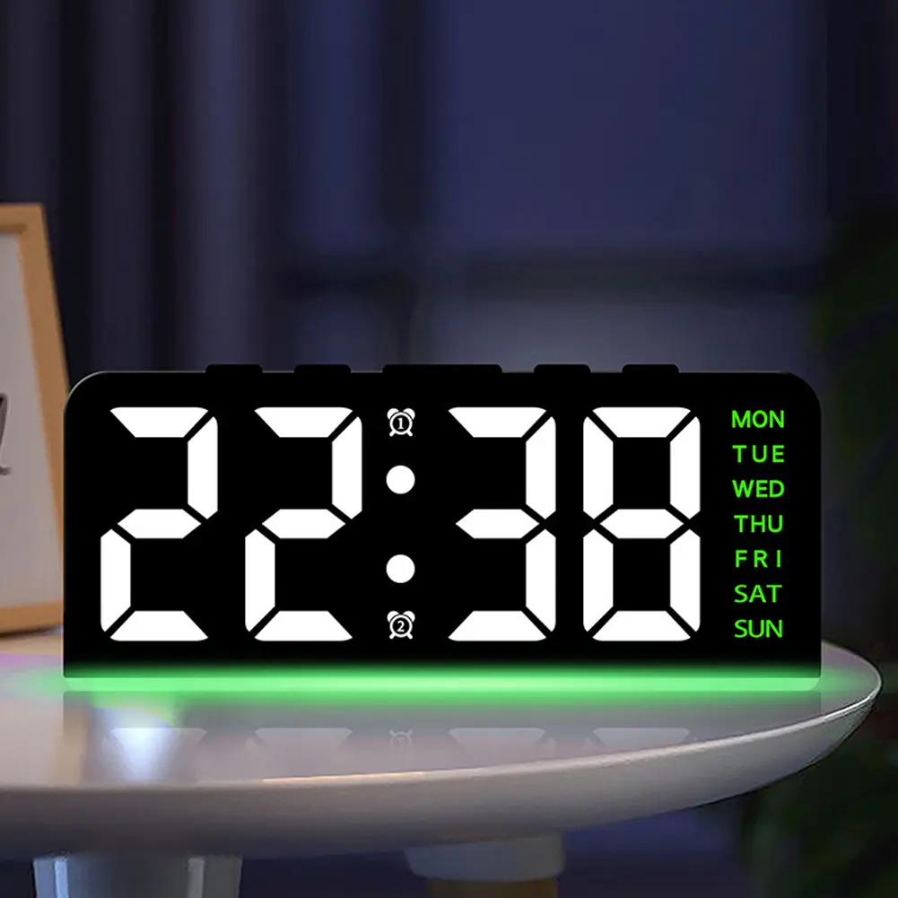 LED Digital Alarm Clock Electronic Wall Clock Large Number Display Boarderless Wall-mounted Clock Multifunctional for Students