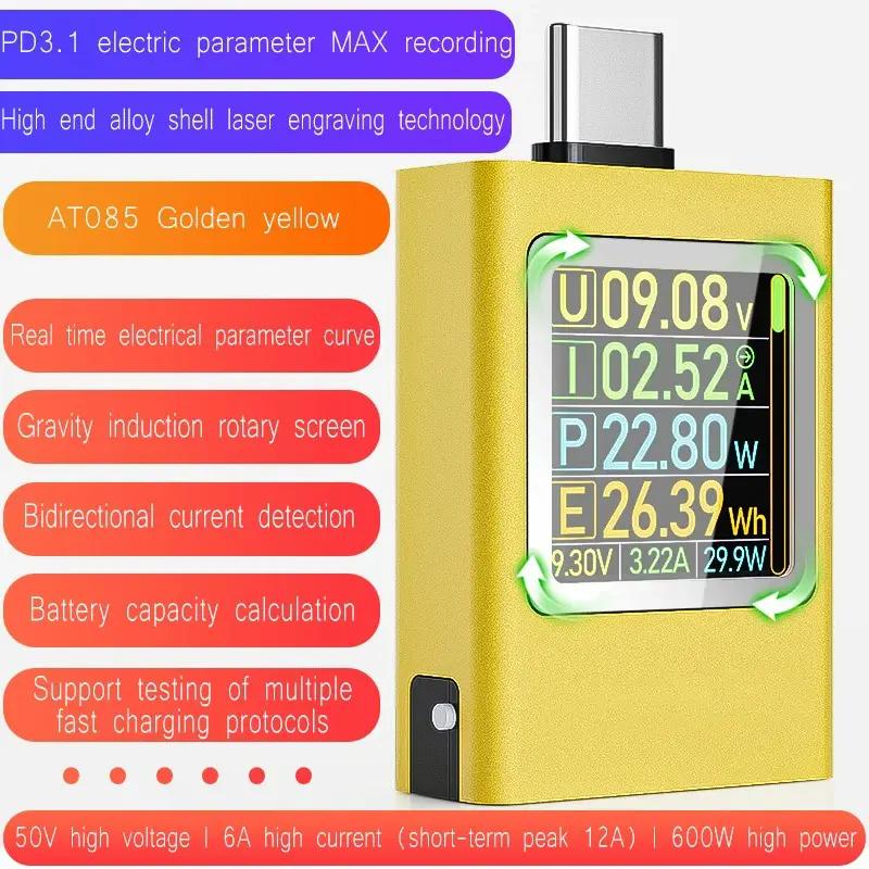 USB C Power Meter Tester DC Voltage Current Meter PD 3.1 3.0 QC 2.0 3.0 Fast Charging Protocol Power Bank Phone Charger Tester