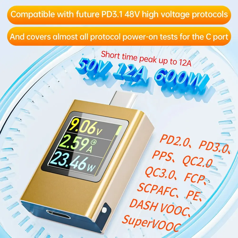 USB C Power Meter Tester DC Voltage Current Meter PD 3.1 3.0 QC 2.0 3.0 Fast Charging Protocol Power Bank Phone Charger Tester