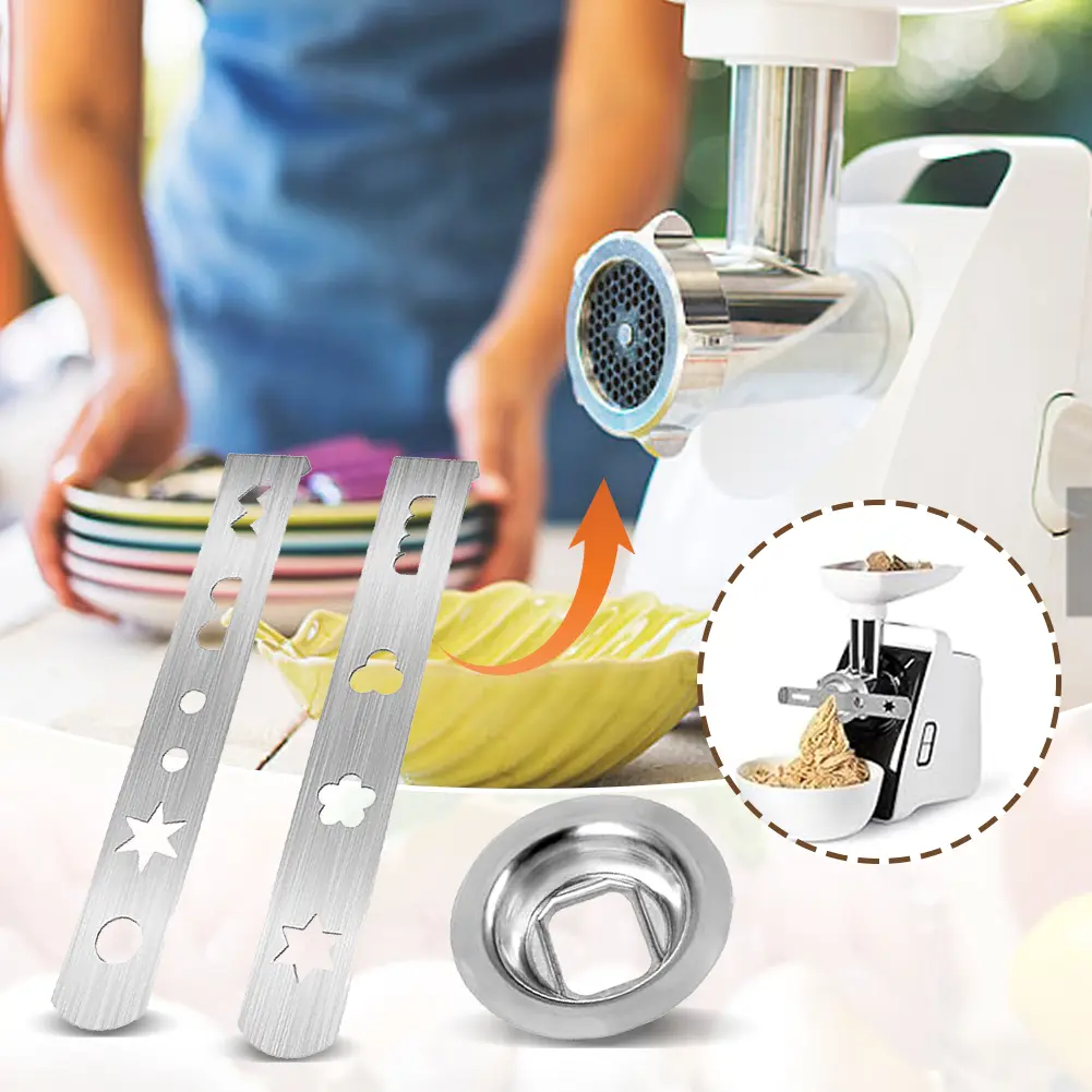 2 Pcs Cookie Press Attachment 8 Patterns with Connection Ring Biscuit Attachment Meat Mincer Attachment for Size 5 Meat Grinder