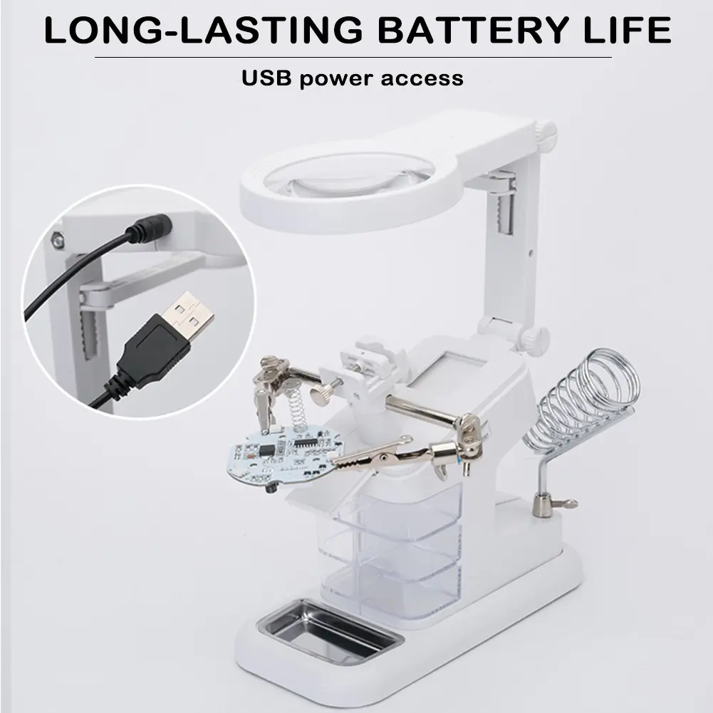 Magnifying Glass Clip Clamp Desktop Repair Tool Welding Magnifying Glass with 10 LED Light Auxiliary Clip Soldering