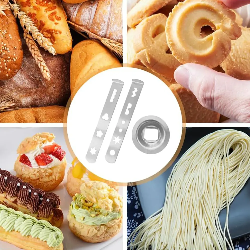 2 Pcs Cookie Press Attachment 8 Patterns with Connection Ring Biscuit Attachment Meat Mincer Attachment for Size 5 Meat Grinder