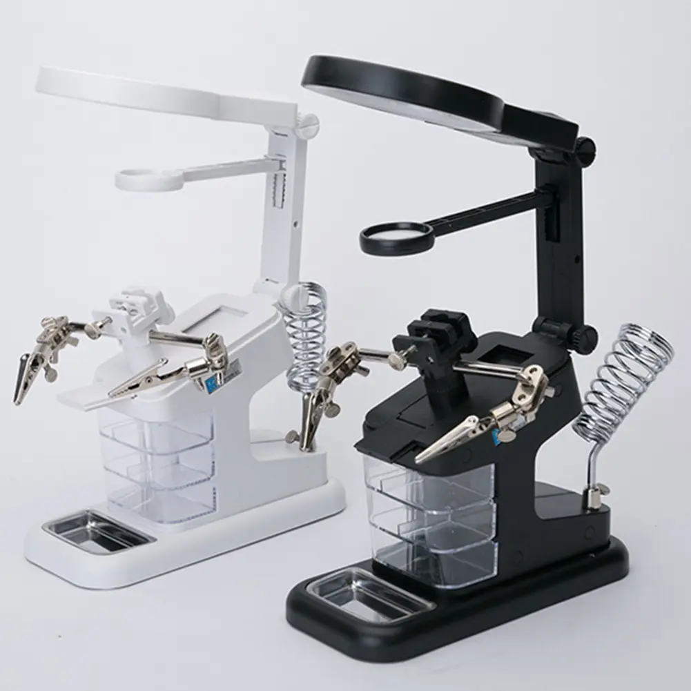Magnifying Glass Clip Clamp Desktop Repair Tool Welding Magnifying Glass with 10 LED Light Auxiliary Clip Soldering