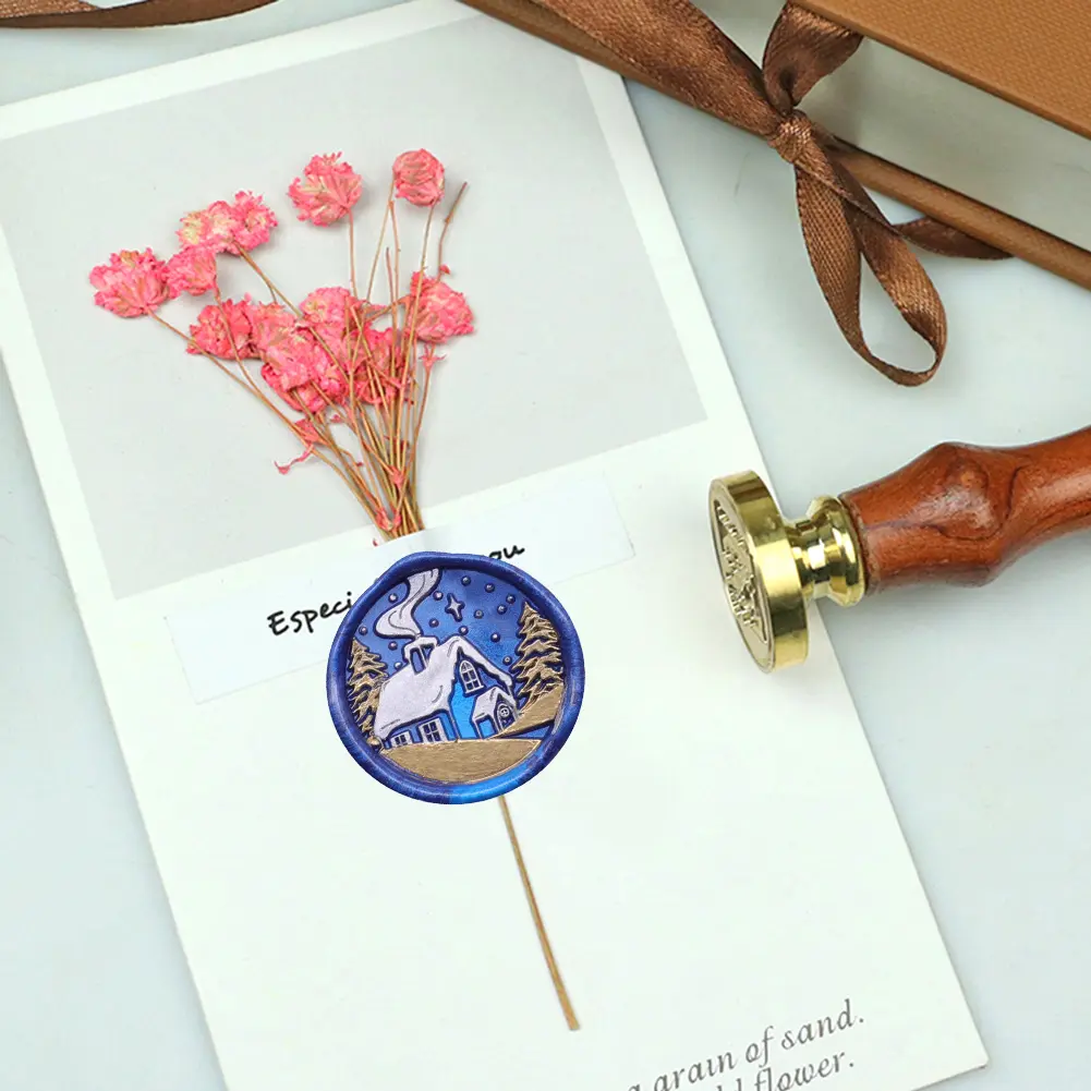 25mm Round Copper Head 3D Stereoscopic Relief Christmas Series Wax Sealing Copper Head Invitation Envelope for Gift Scrapbooking