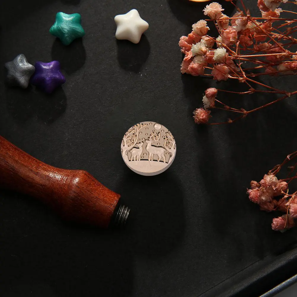 25mm Round Copper Head 3D Stereoscopic Relief Christmas Series Wax Sealing Copper Head Invitation Envelope for Gift Scrapbooking
