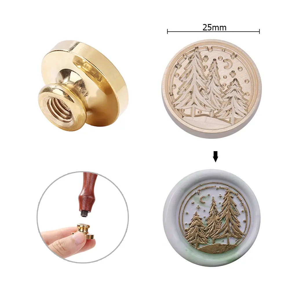 25mm Round Copper Head 3D Stereoscopic Relief Christmas Series Wax Sealing Copper Head Invitation Envelope for Gift Scrapbooking