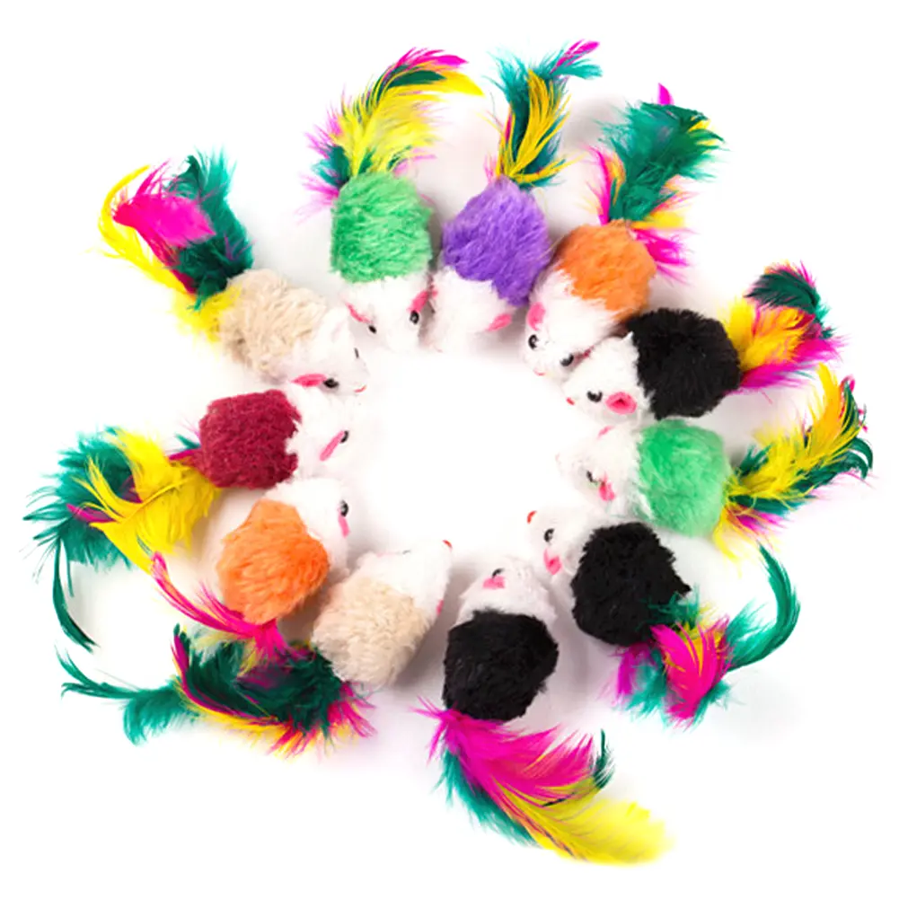10-100 Pcs Puppy Pet Dogs Cat Chew Molar Toys Mini Funny Playing Toys for Cats with Colorful Feather Plush Mini Mouse Toys