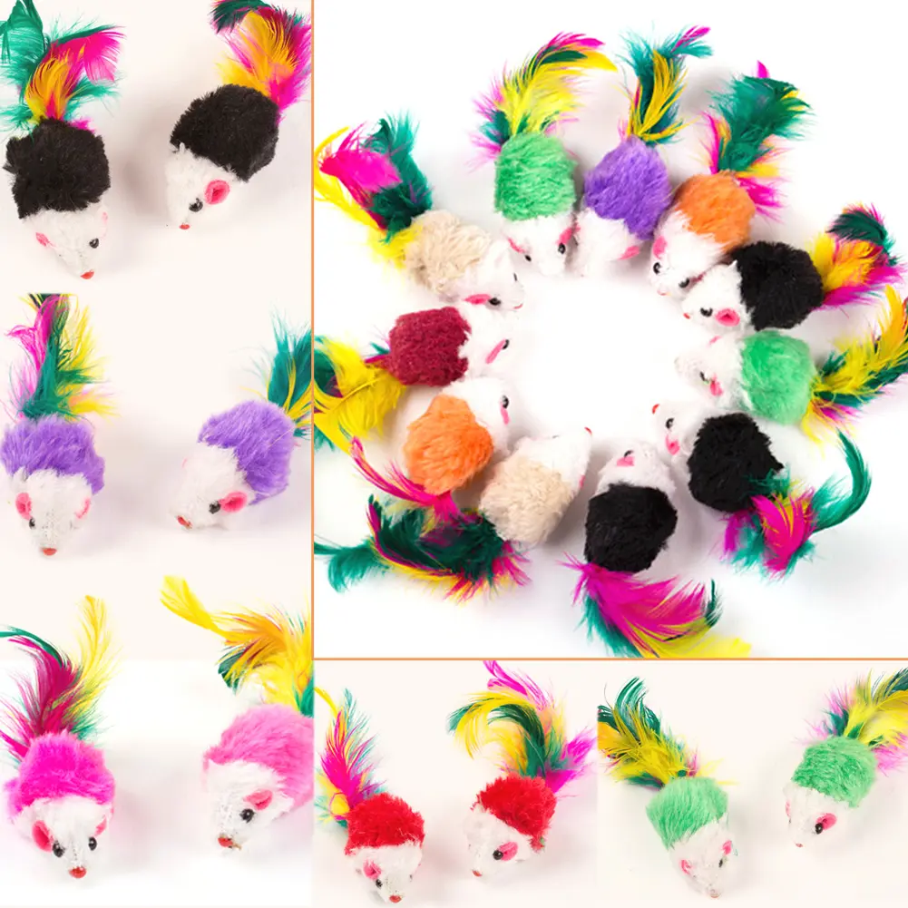 10-100 Pcs Puppy Pet Dogs Cat Chew Molar Toys Mini Funny Playing Toys for Cats with Colorful Feather Plush Mini Mouse Toys