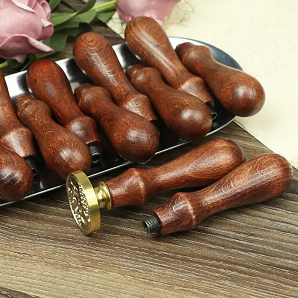 1-5PCS Retro Rosewood Handle Antique Metal Sealing Handle Wedding Invitations Wax Seal Stamp DIY Art Crafts for Holiday Party