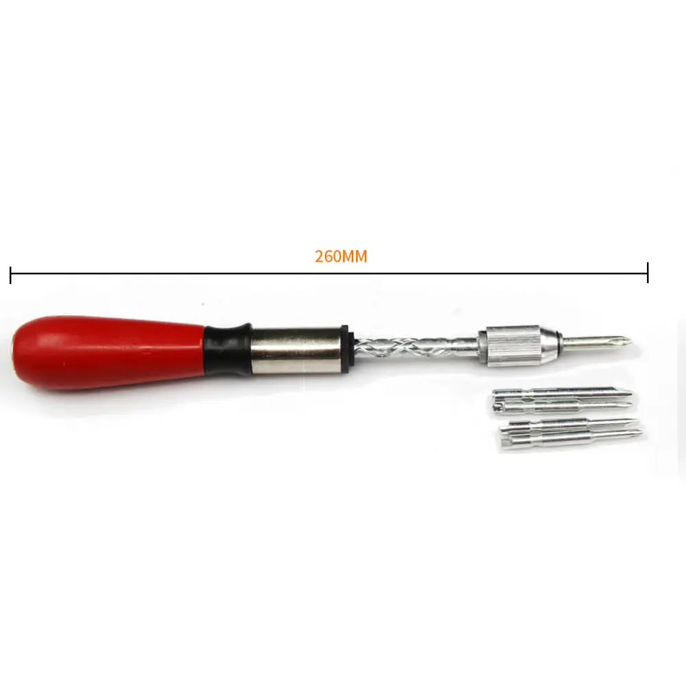 Semi-automatic Rotating Spiral Screwdriver with 5pcs Replacement Bits Manual Push Pull Ratchet Screwdriver Set