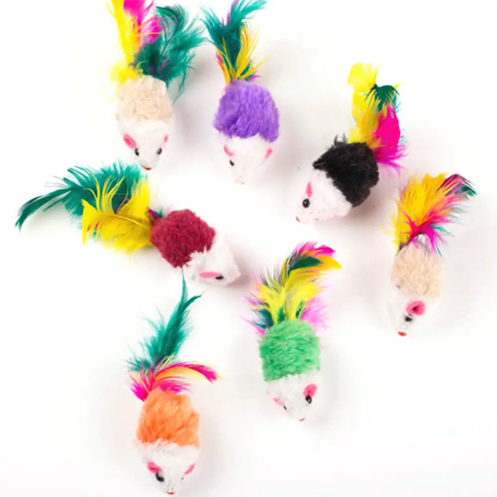 10-100 Pcs Puppy Pet Dogs Cat Chew Molar Toys Mini Funny Playing Toys for Cats with Colorful Feather Plush Mini Mouse Toys
