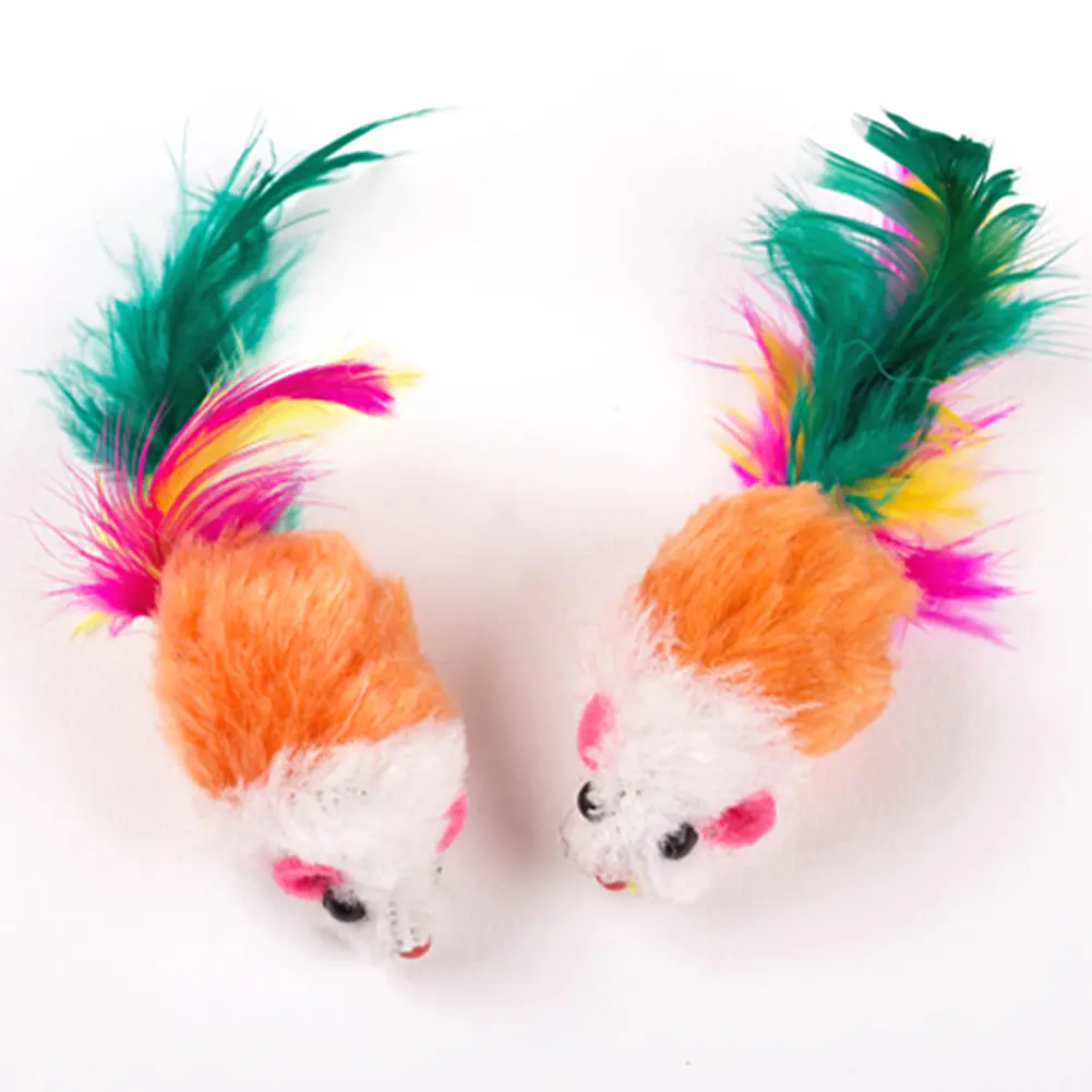 10-100 Pcs Puppy Pet Dogs Cat Chew Molar Toys Mini Funny Playing Toys for Cats with Colorful Feather Plush Mini Mouse Toys