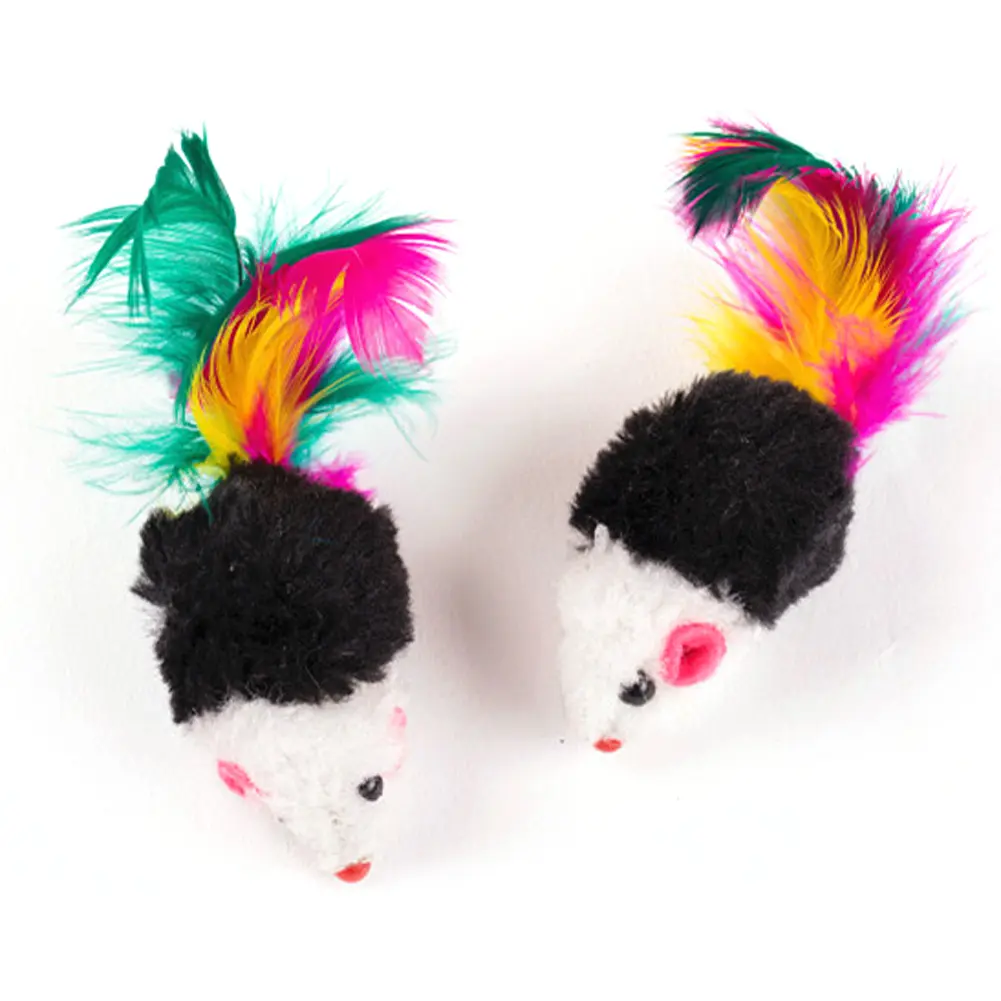 10-100 Pcs Puppy Pet Dogs Cat Chew Molar Toys Mini Funny Playing Toys for Cats with Colorful Feather Plush Mini Mouse Toys