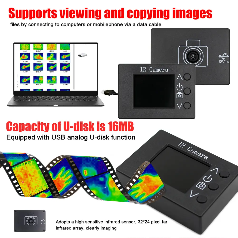 1.8 Inch 40~300 Celsius Degree Handheld Thermal Imaging Camera 160x128 IR Resolution MLX90640 Thermal Camera for Home Inspection