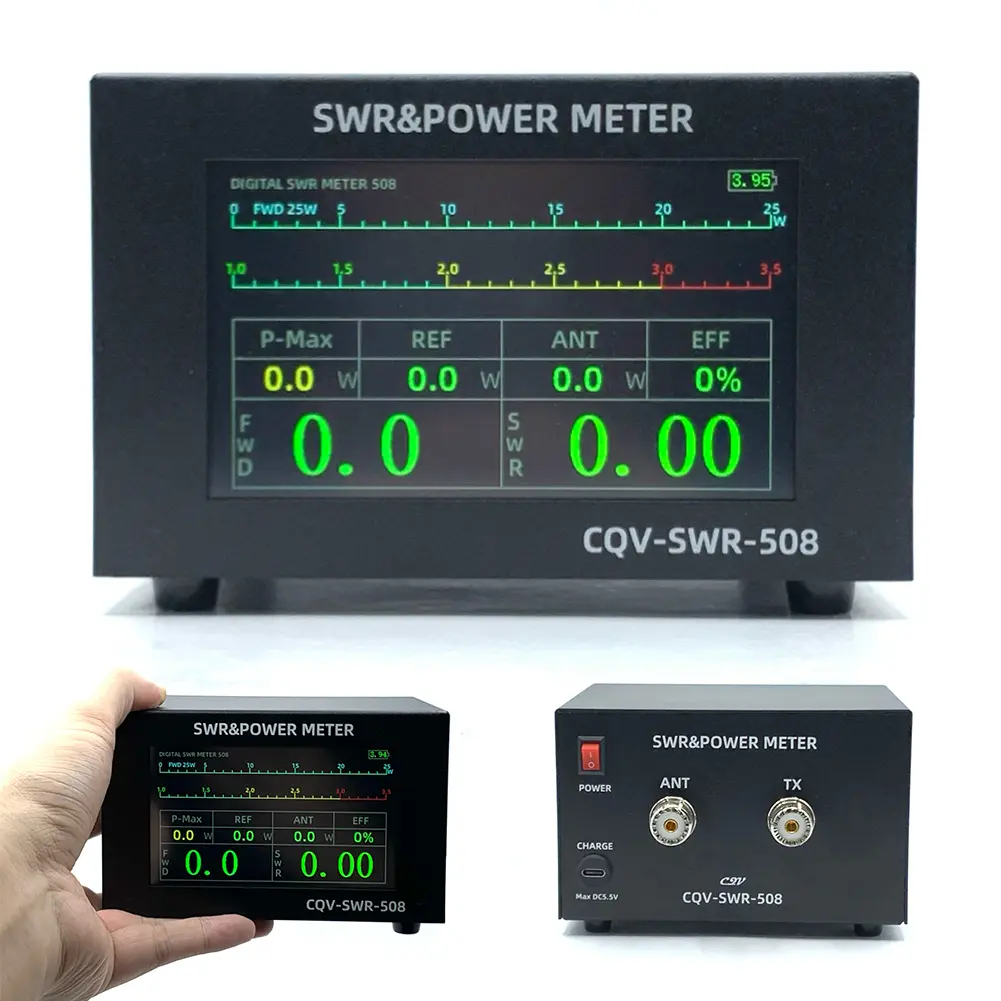 120W Digital Power Standing Wave Meter High Standing Wave Alarm 1.8-54Mhz SWR & Power Meter 4.3in IPS Touchscreen