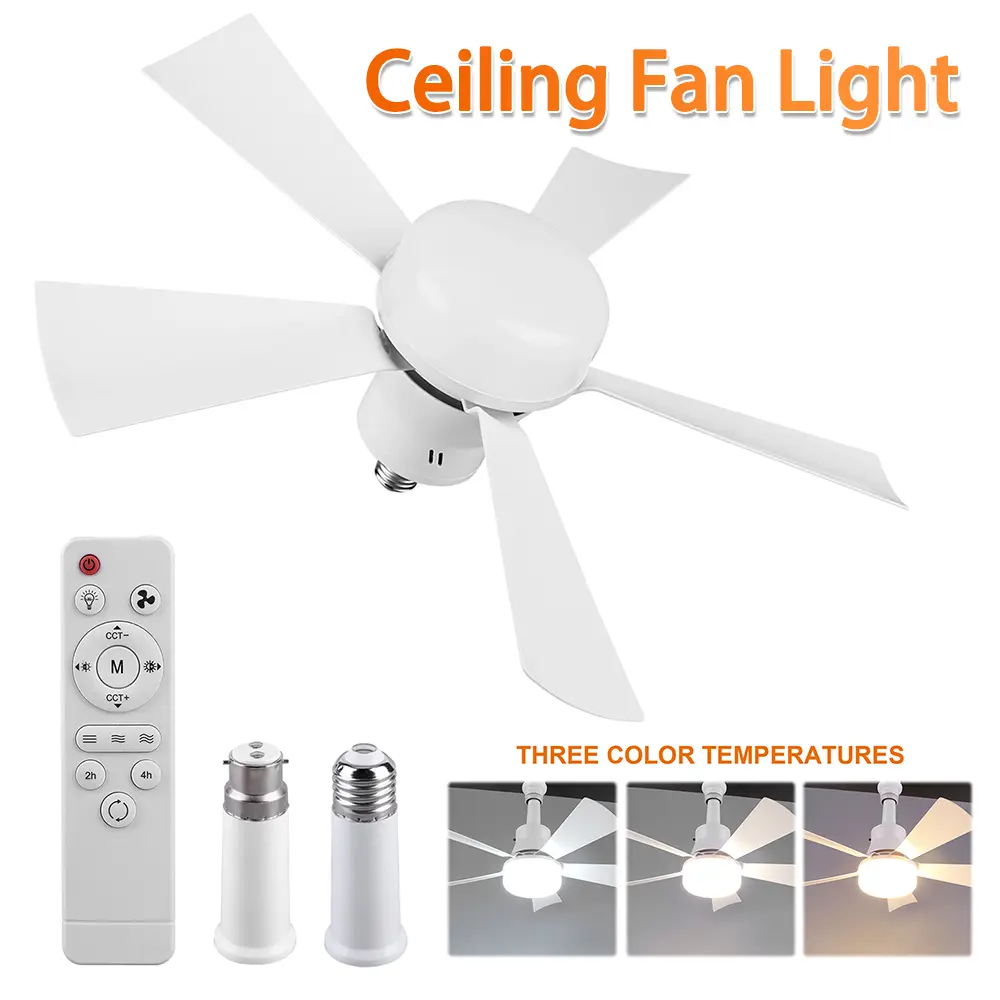 Socket Fan Light with Remote Light Bulb Fan Adjustable Wind Speed Timing Wireless Fan Dimmable for Living Room Bedroom