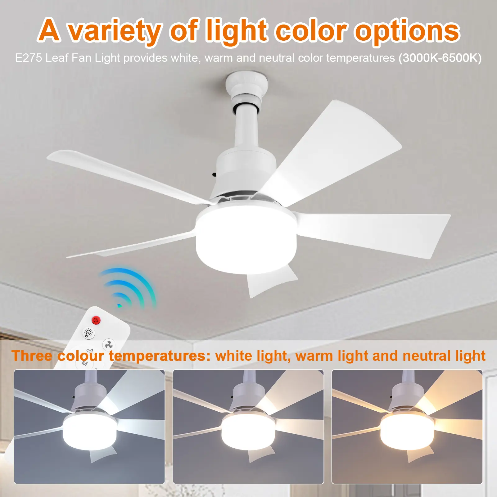 Socket Fan Light with Remote Light Bulb Fan Adjustable Wind Speed Timing Wireless Fan Dimmable for Living Room Bedroom