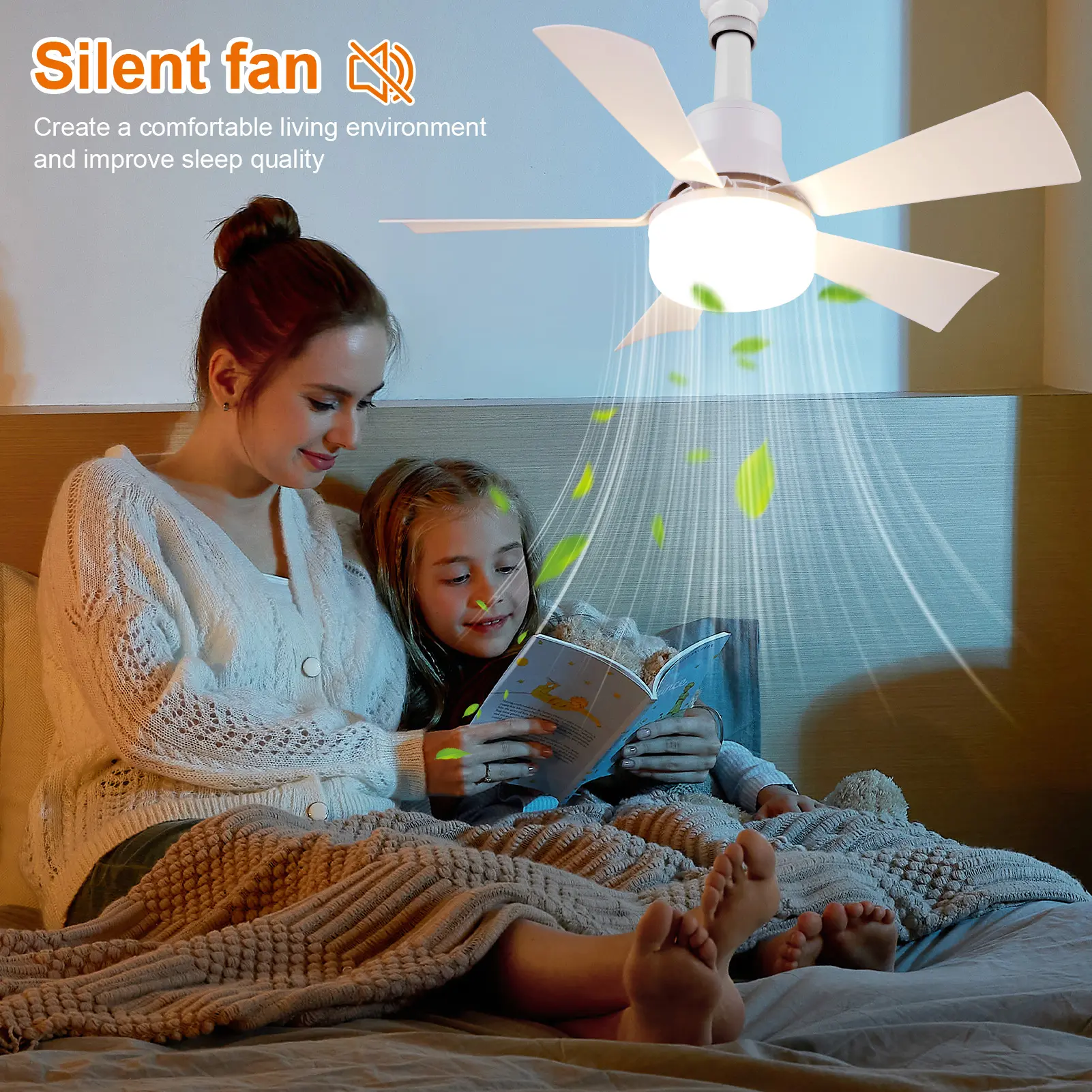 Socket Fan Light with Remote Light Bulb Fan Adjustable Wind Speed Timing Wireless Fan Dimmable for Living Room Bedroom