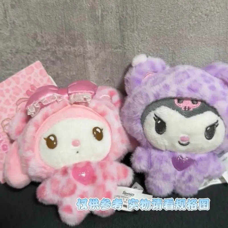 Sanrio Leopard Print Bear Hello Kitty Keychain Kuromi Cinnamoroll Bag Pendant My Melody Plush Doll Toys Decoration Gift for Girl