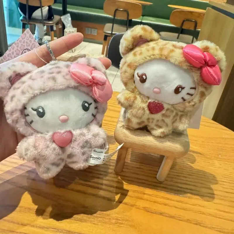 Sanrio Leopard Print Bear Hello Kitty Keychain Kuromi Cinnamoroll Bag Pendant My Melody Plush Doll Toys Decoration Gift for Girl