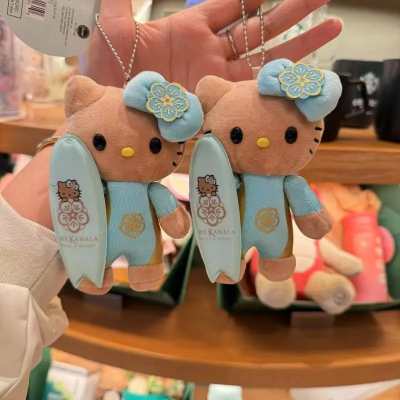 Sanrio Hello Kitty Keychain Hawaii Skateboard Series Dark Skin Kt Plush Stuffed Plush Doll Bag Pendant Children's Toy for Gift ﻿