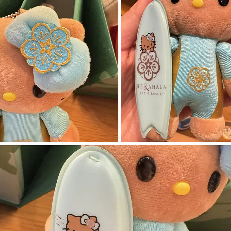 Sanrio Hello Kitty Keychain Hawaii Skateboard Series Dark Skin Kt Plush Stuffed Plush Doll Bag Pendant Children's Toy for Gift ﻿