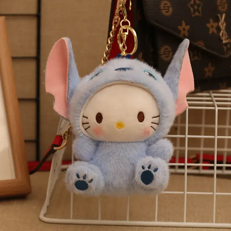 Sanrio Hello Kitty Cos Stitch Plush Keychain Cute Transformation Stitch Pendant Kulomi Plush Doll Bag Hanging Keychain
