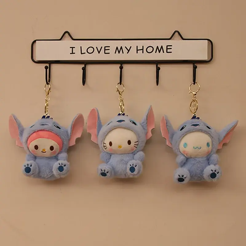 Sanrio Hello Kitty Cos Stitch Plush Keychain Cute Transformation Stitch Pendant Kulomi Plush Doll Bag Hanging Keychain