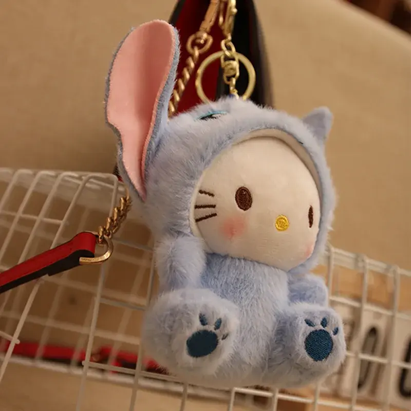 Sanrio Hello Kitty Cos Stitch Plush Keychain Cute Transformation Stitch Pendant Kulomi Plush Doll Bag Hanging Keychain