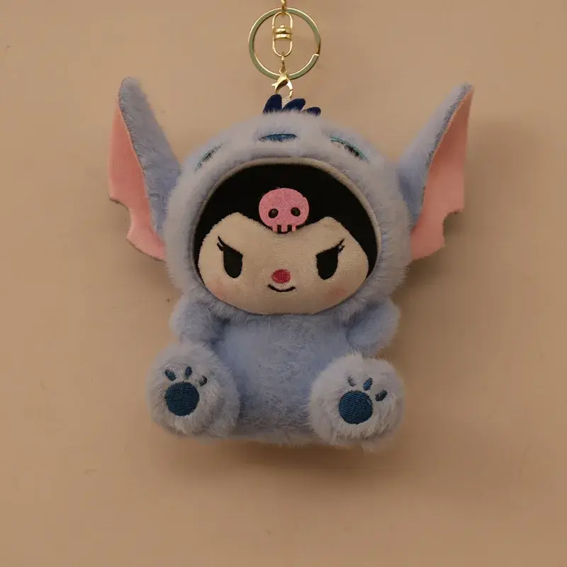 Sanrio Hello Kitty Cos Stitch Plush Keychain Cute Transformation Stitch Pendant Kulomi Plush Doll Bag Hanging Keychain
