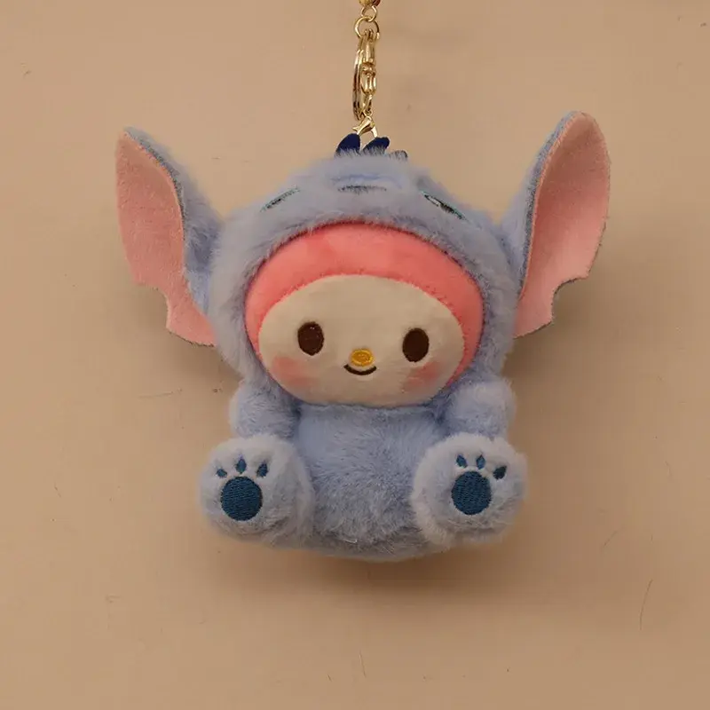 Sanrio Hello Kitty Cos Stitch Plush Keychain Cute Transformation Stitch Pendant Kulomi Plush Doll Bag Hanging Keychain