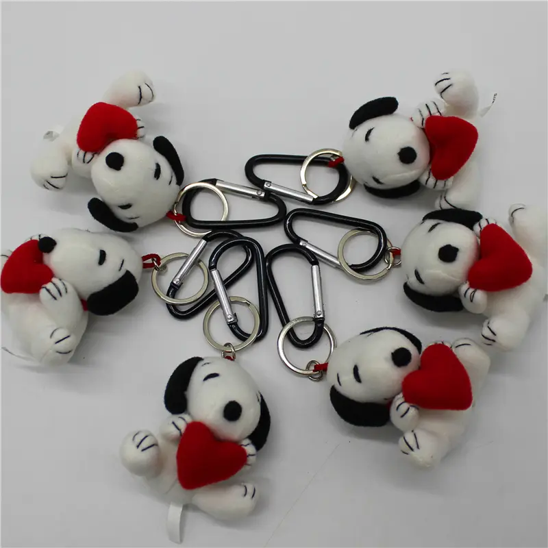 6piece 5.5CM Cute high quality Peanuts Snoopy Plush with love heart  pendant toys Snoopy dog KEY CHAIN animal plush toys