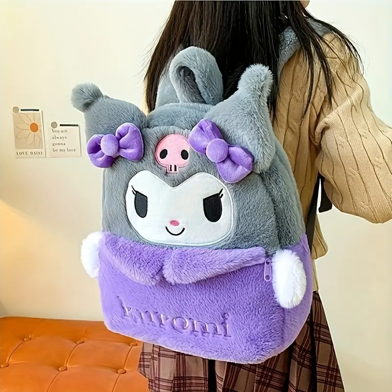 38CM New Sanrio Plush Stuffed Backpack Cute Kuromi Hello Kitty Plush Backpack Student Backpack Girlfriend Gift Kawaii Decoration