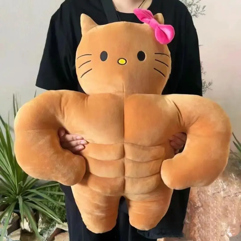 Kawaii Hello Kitty Muscle Plush Funny Chest Muscle Abdominal Boyfriend Pillow Plush Doll 45Cm Plush Christmas Birthday Gift