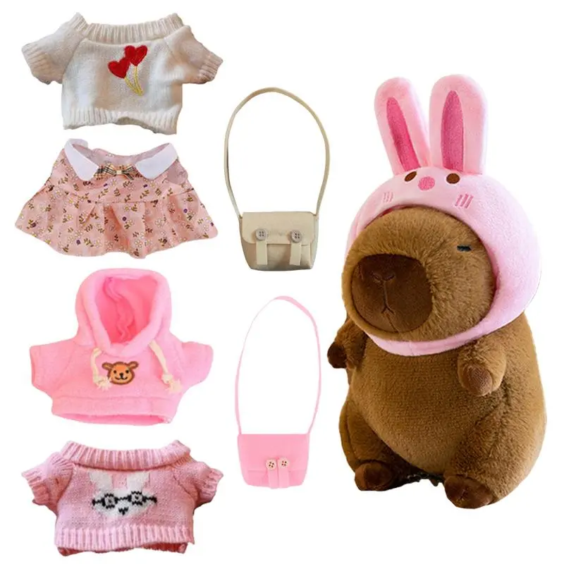 9 Inch Dress Up Capybara Plush Doll with Clothes and Accessories Cute Stuffed Capybara Dolls Plushies Capybara Figure child gift