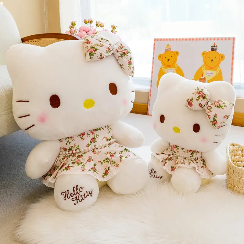 Sanrio Plush Toys Hello Kitty Cat Cartoon Cute Pillow Girlfriend Gift Flower Dress Children's Birthday Gift Decoration Doll