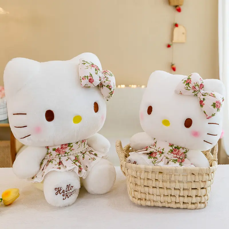 Sanrio Plush Toys Hello Kitty Cat Cartoon Cute Pillow Girlfriend Gift Flower Dress Children's Birthday Gift Decoration Doll