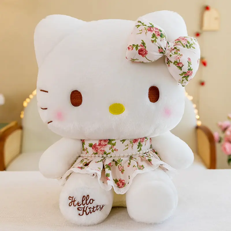 Sanrio Plush Toys Hello Kitty Cat Cartoon Cute Pillow Girlfriend Gift Flower Dress Children's Birthday Gift Decoration Doll