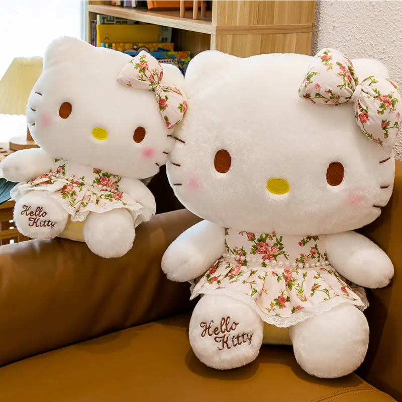 Sanrio Plush Toys Hello Kitty Cat Cartoon Cute Pillow Girlfriend Gift Flower Dress Children's Birthday Gift Decoration Doll