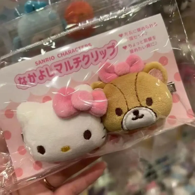 1/2PCS Sanrio KT Cat Bear Plush Hair Clip Cartoon Cute Side Clip Hair Accessories Kid Girl Edge Clip Headwear Gift