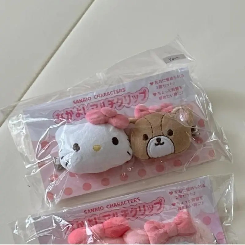 1/2PCS Sanrio KT Cat Bear Plush Hair Clip Cartoon Cute Side Clip Hair Accessories Kid Girl Edge Clip Headwear Gift