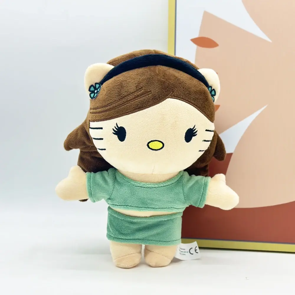 New Hello Kitty Ariana Grande Plush Doll with Green Dress Set Plush Doll Figure Stuffed Toys Cute Boys Girls Birthday Gift 24cm