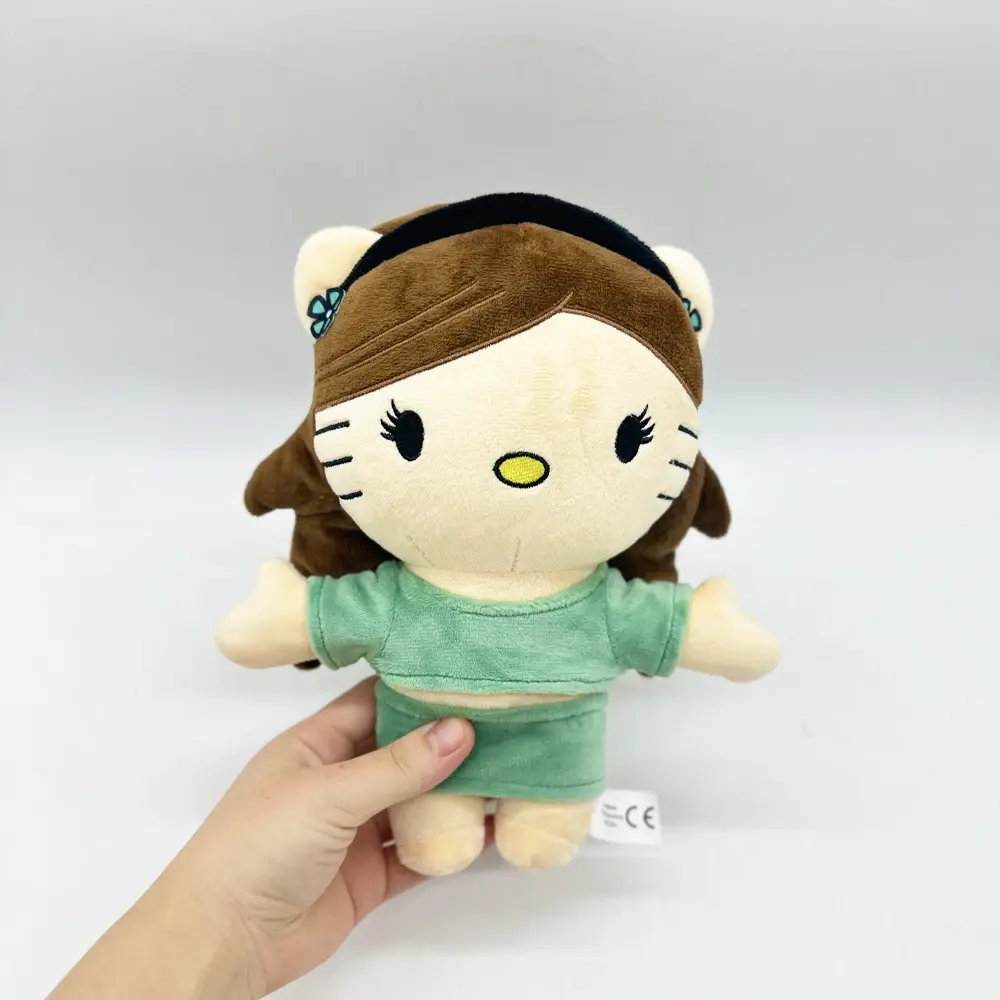 New Hello Kitty Ariana Grande Plush Doll with Green Dress Set Plush Doll Figure Stuffed Toys Cute Boys Girls Birthday Gift 24cm