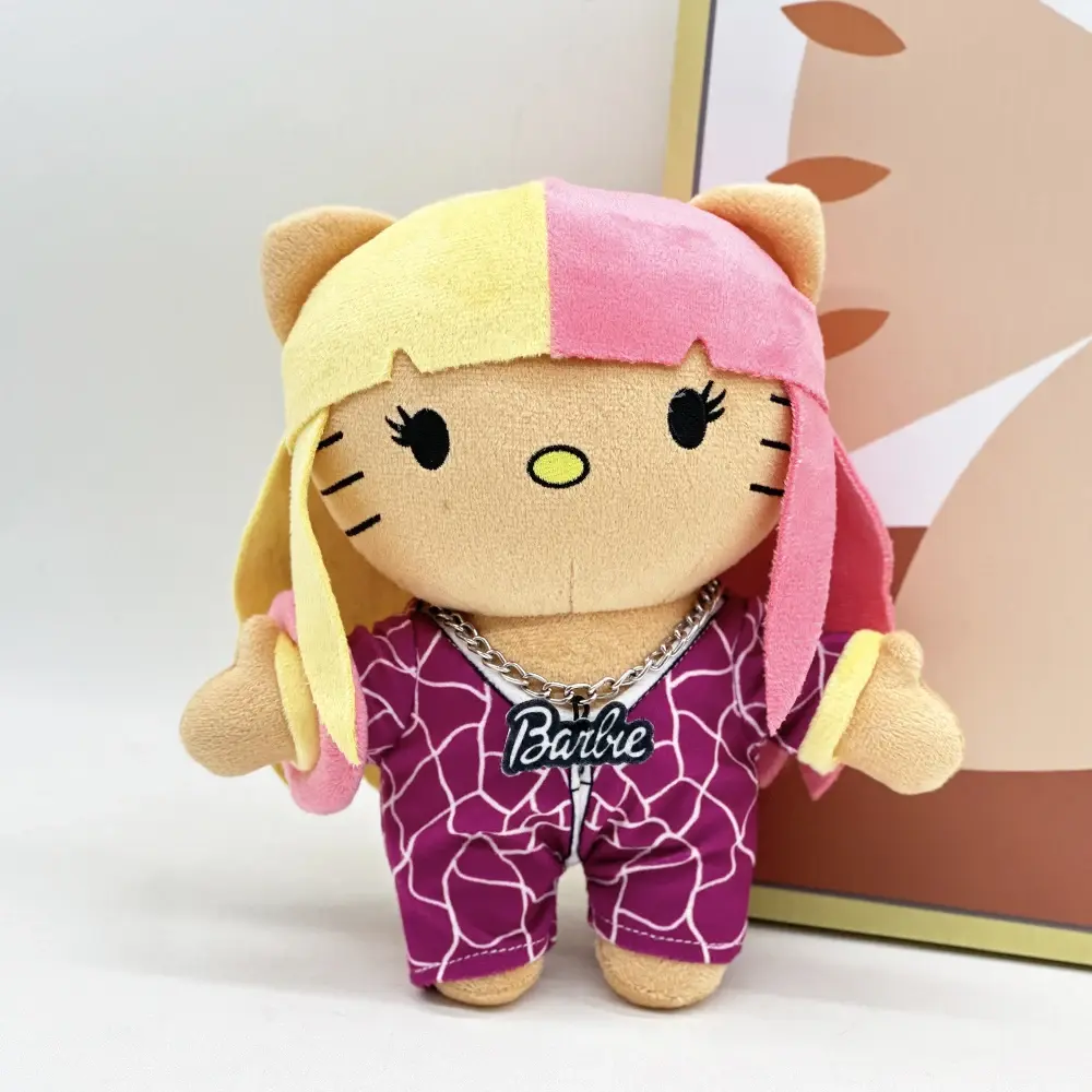 Hello Kitty Nicki Minaj Yellow Pink Hair Plush Doll Cute Clothing Figure Stuffed Toys Cute Boys Girls Birthday Gift 22cm