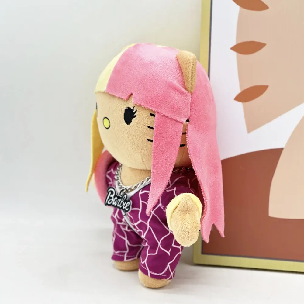 Hello Kitty Nicki Minaj Yellow Pink Hair Plush Doll Cute Clothing Figure Stuffed Toys Cute Boys Girls Birthday Gift 22cm