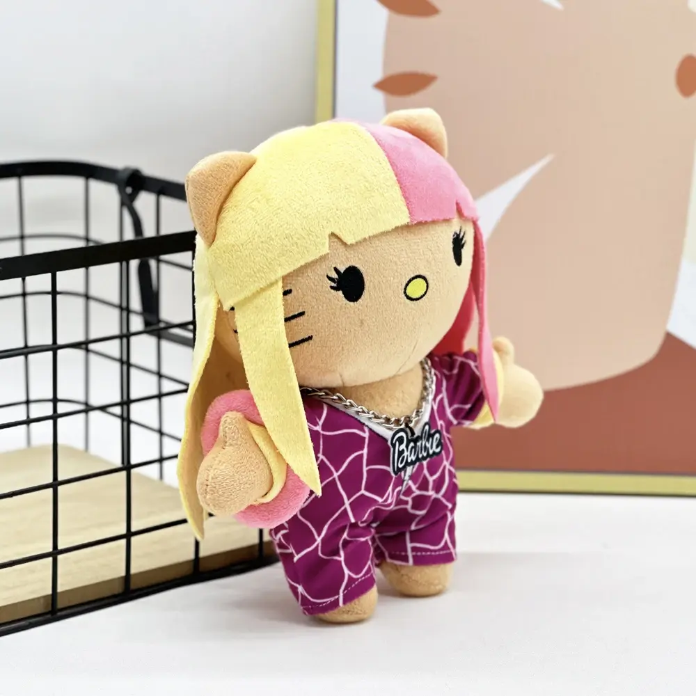 Hello Kitty Nicki Minaj Yellow Pink Hair Plush Doll Cute Clothing Figure Stuffed Toys Cute Boys Girls Birthday Gift 22cm