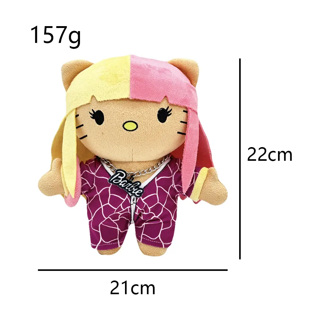Hello Kitty Nicki Minaj Yellow Pink Hair Plush Doll Cute Clothing Figure Stuffed Toys Cute Boys Girls Birthday Gift 22cm
