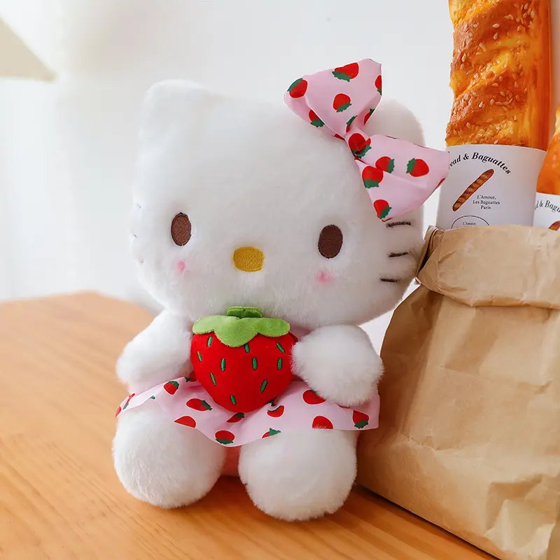 New Sanrio Doll Cute Strawberry KT Cat Plush Stuffed Toy HelloKitty Children's Pillow Girlfriend Gift Kawaii Room Decoration